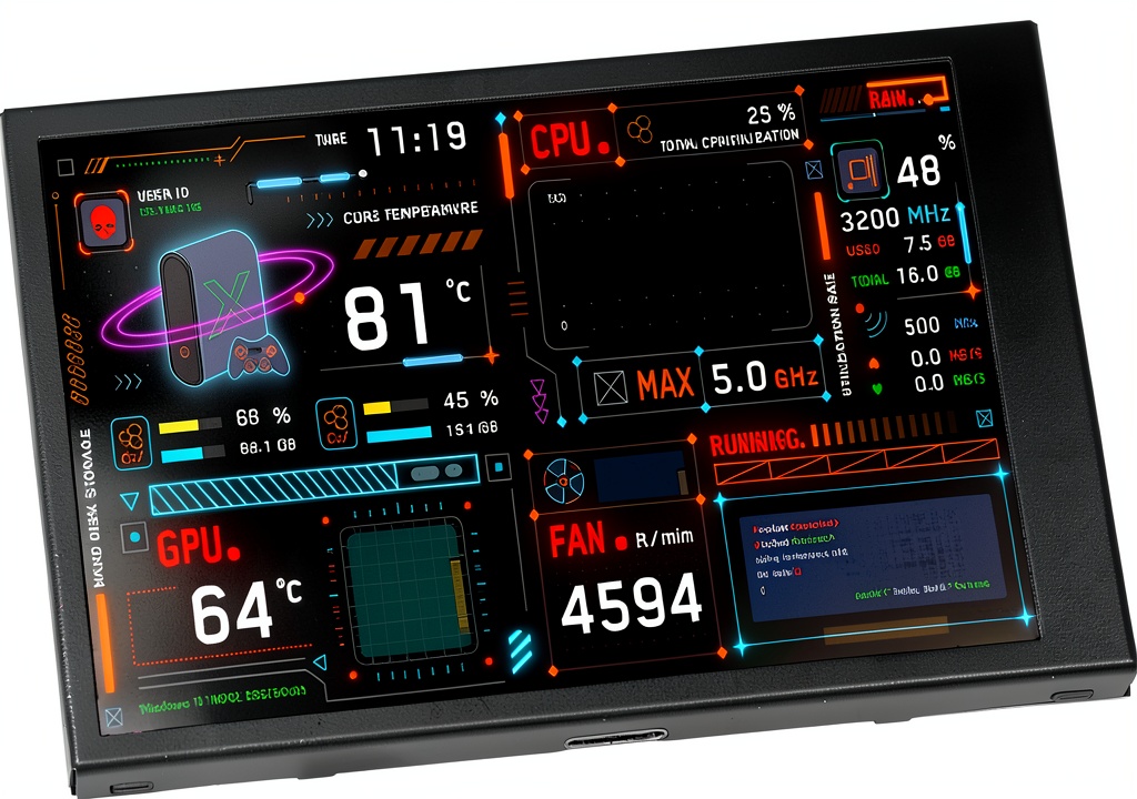 VBESTLIFE Computer Monitor displaying real-time CPU and GPU data