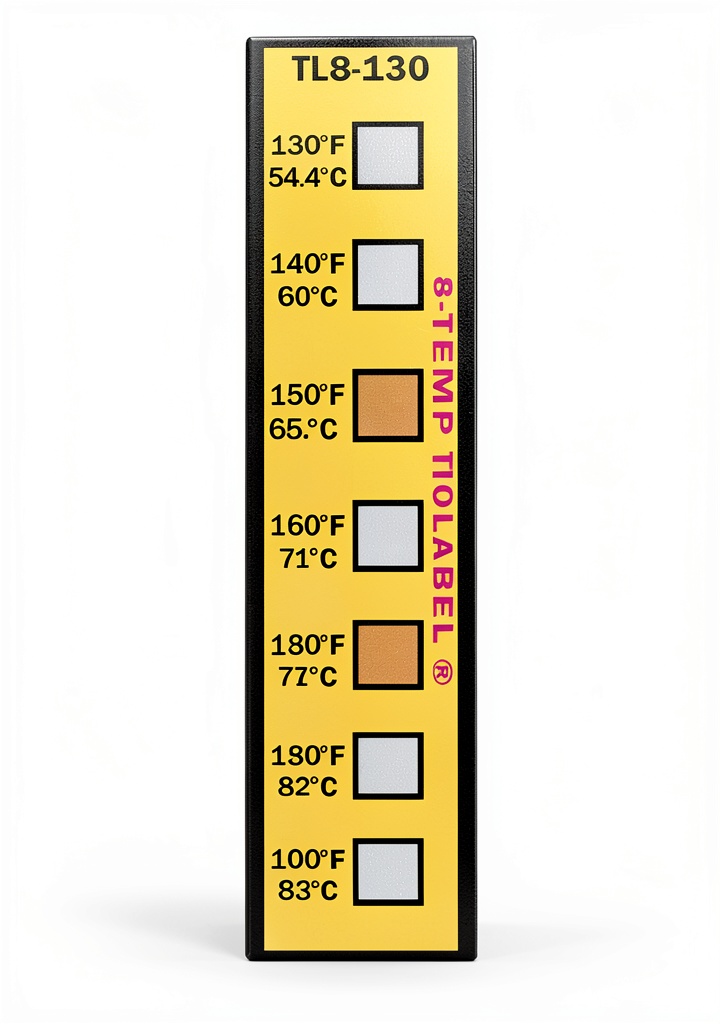 Thermolabel temperature indicators applied to industrial equipment