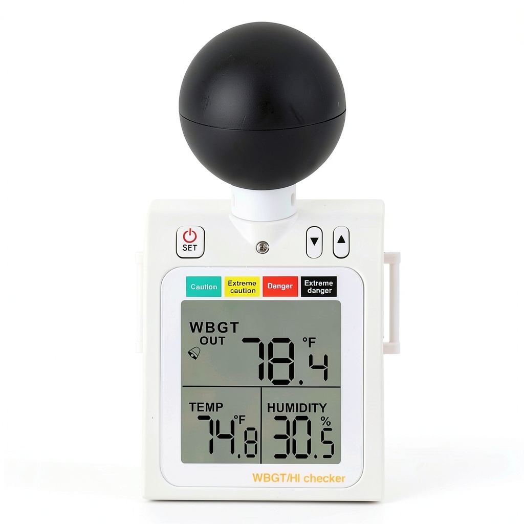 DANOPLUS WBGT Thermometer displaying temperature readings on LCD screen