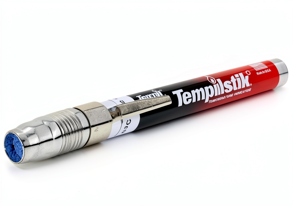 Tempil temperature indicator applied to a metal surface during testing