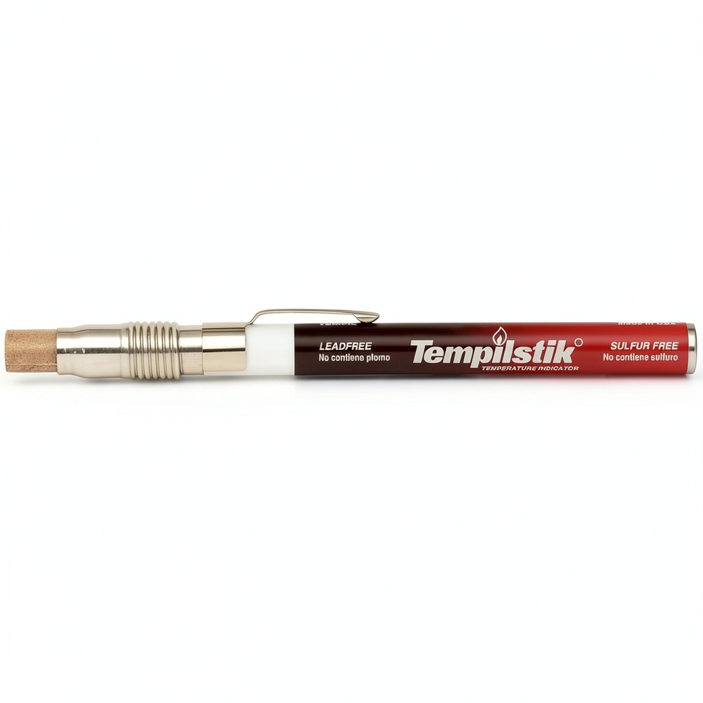 'Tempil temperature indicator in use on industrial equipment'