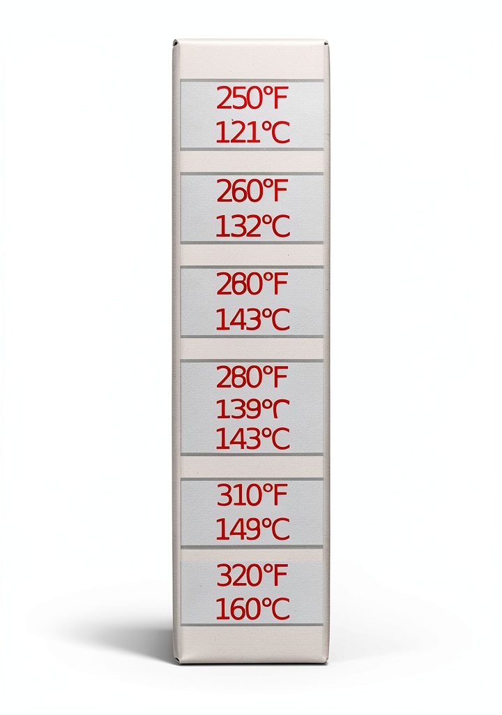 Thermolabel temperature indicators showing color change at different temperatures