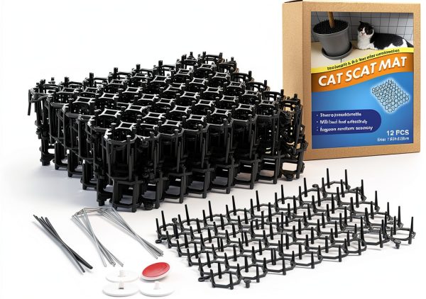 Ley's 12 Pack Cat Deterrent Mat, 6 x 8 in Scat Mat with Spikes, Keep Cats Away from Plants, Indoor Furniture & Outdoor Garden Fence – Pet Repellent Barrier-0